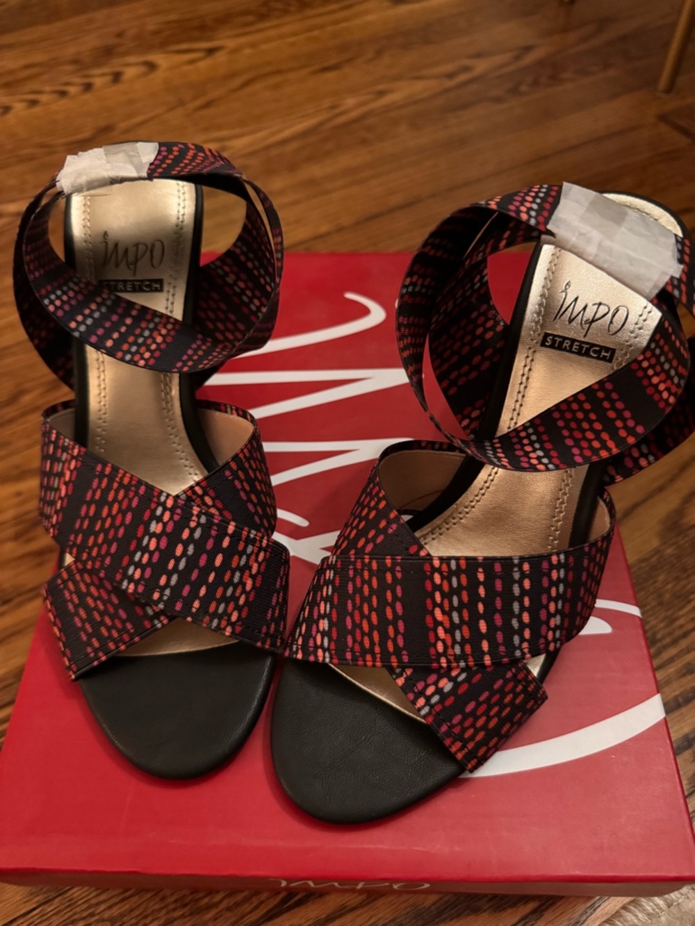 Impo Red and Black Patterned Crisscross Ankle-Strap Heels